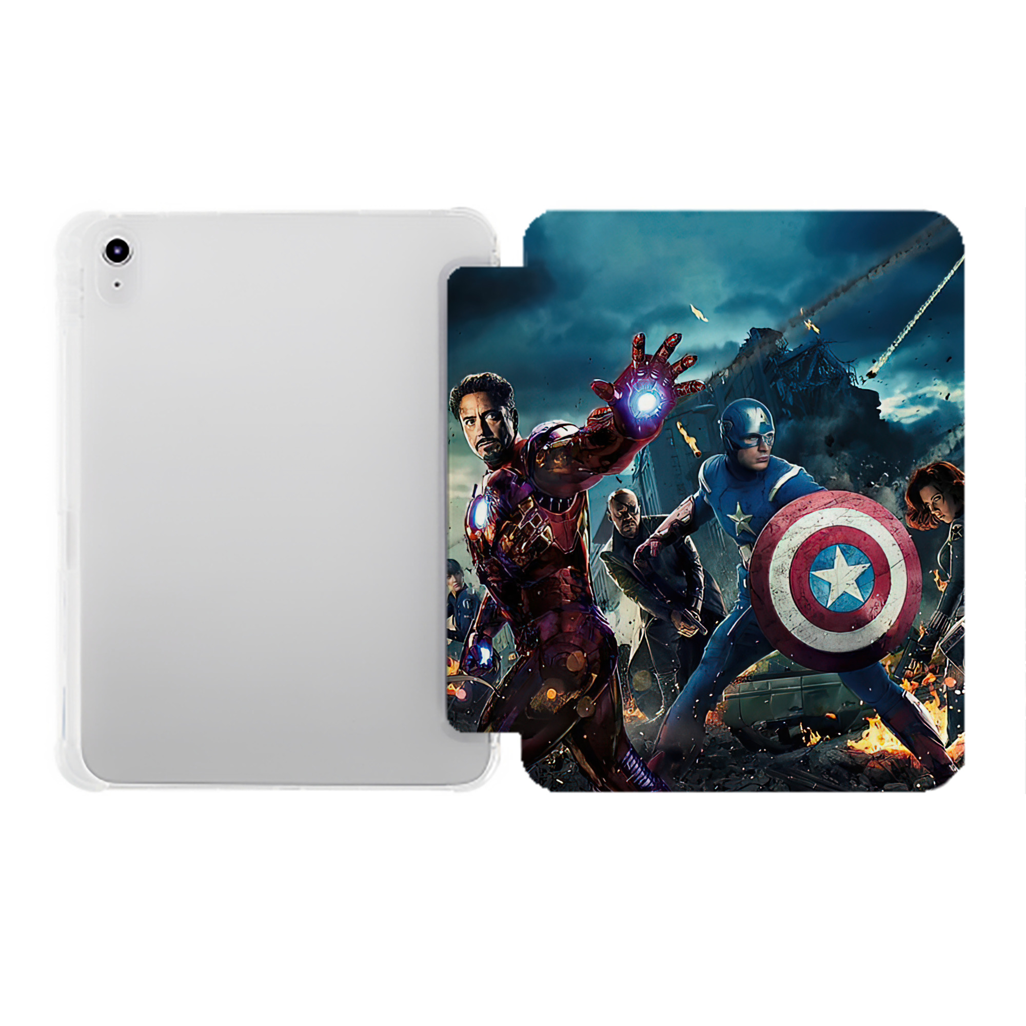 （画像用） アベンジャーズ The Avengers IPad ケース ペン収納付き 三つ折りスタンド PUレザー×シリコン 対応機種9.5/10.5/10.9インチ